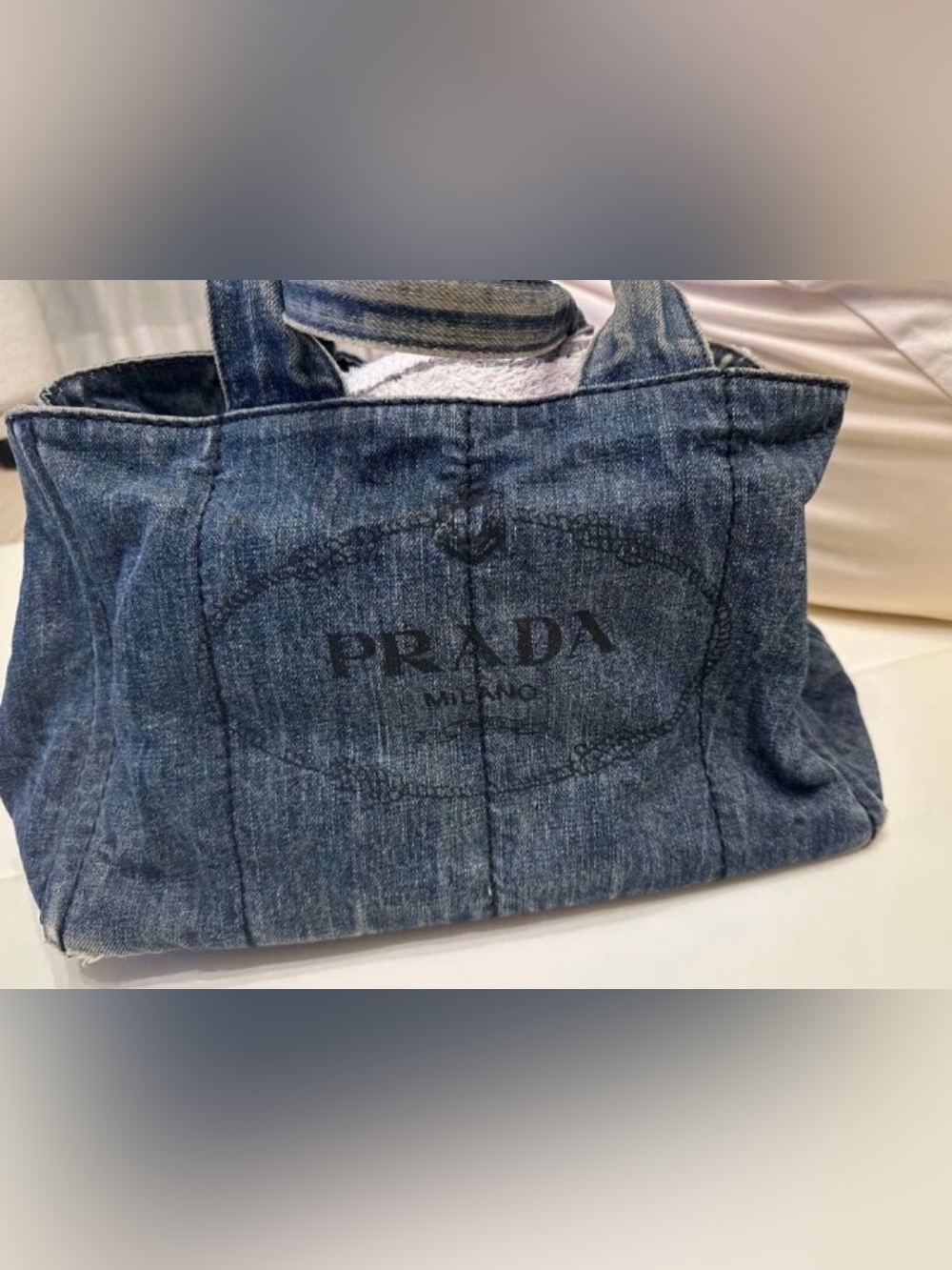 Prada Denim Logo Canapa Tote Bag in Blue denim 💯💯Authentic